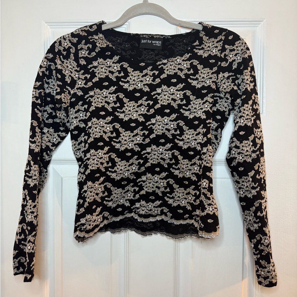 Wrapper Black and Cream Floral Lace Sheer Crop Top